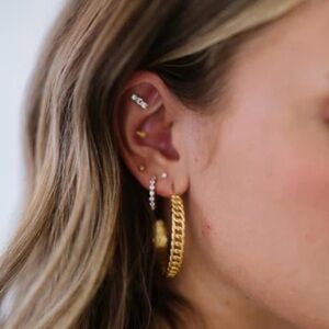 18K Gold Plated Cuban Chain Hoop Earrings